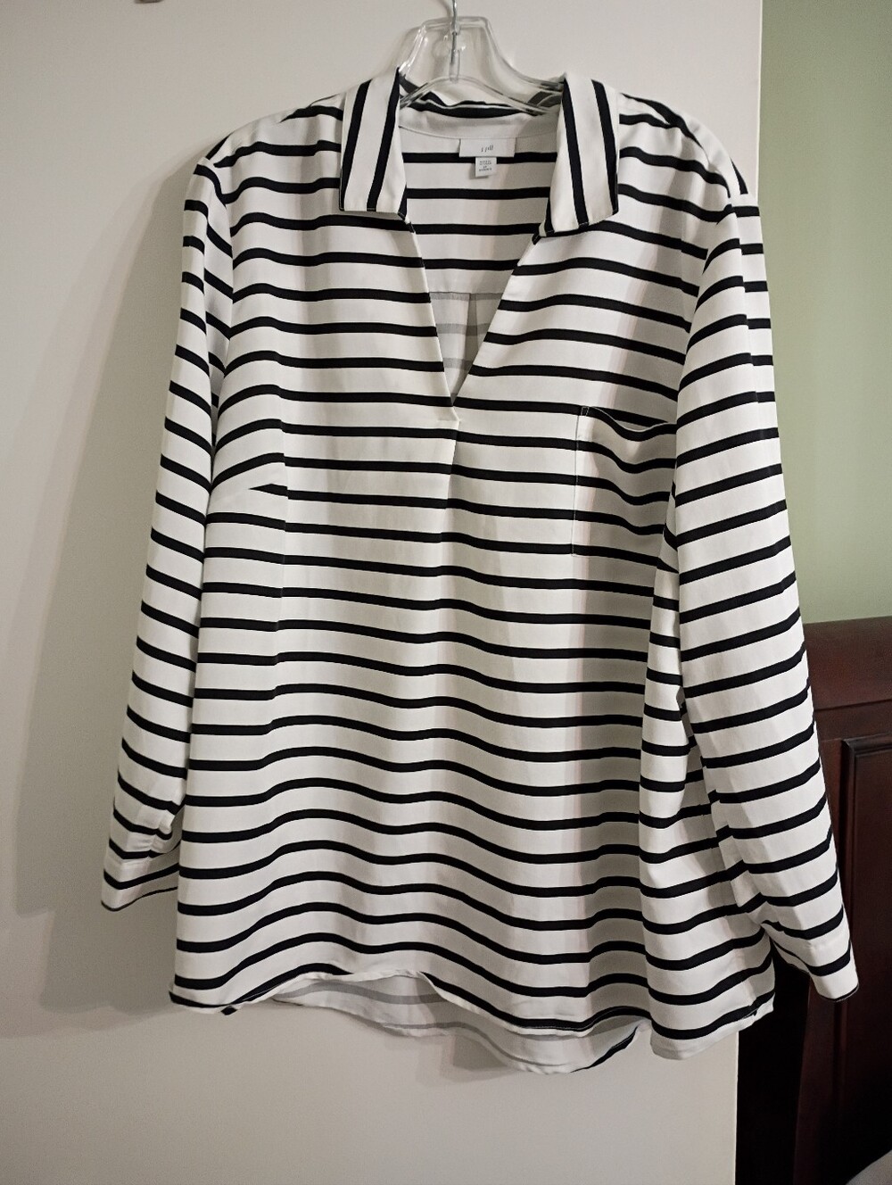 J Jill Striped V-Neck Collared  Tunic Top - Black & White Size 2X